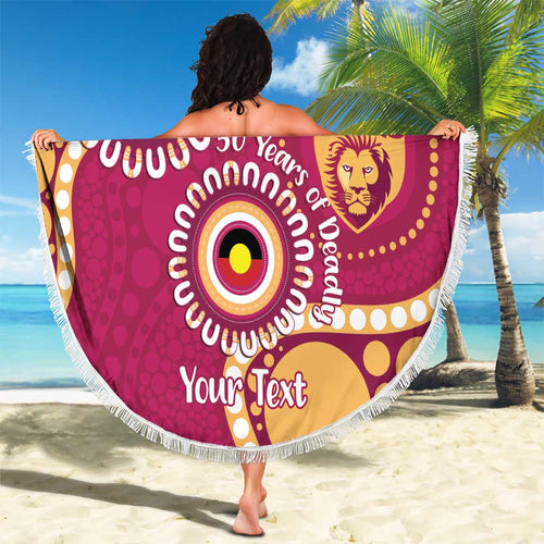 Brisbane Lions NAIDOC 2026 Personalised Beach Blanket 50 Years of Deadly Aboriginal Art