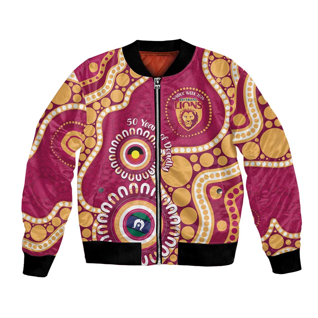 Brisbane Lions NAIDOC 2026 Personalised Bomber Jacket 50 Years of Deadly Aboriginal Art