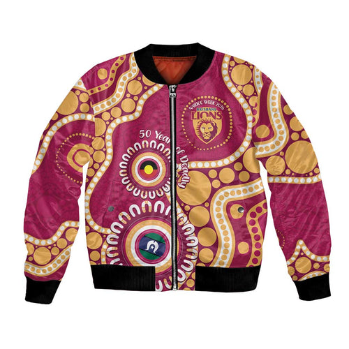 Brisbane Lions NAIDOC 2026 Personalised Bomber Jacket 50 Years of Deadly Aboriginal Art