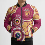 Brisbane Lions NAIDOC 2026 Personalised Bomber Puffer Jacket 50 Years of Deadly Aboriginal Art