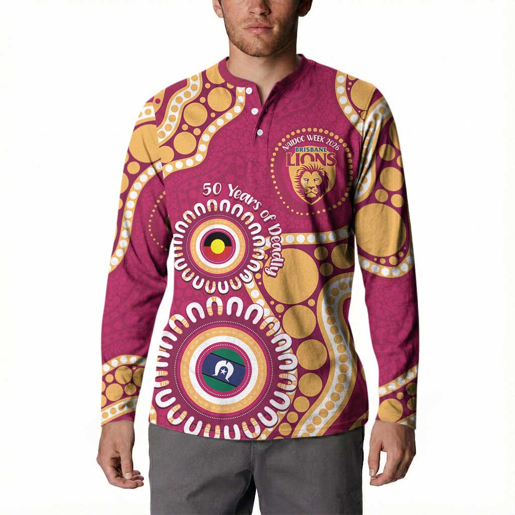 Brisbane Lions NAIDOC 2026 Personalised Button Sweatshirt 50 Years of Deadly Aboriginal Art