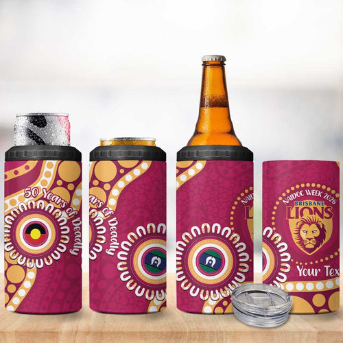 Brisbane Lions NAIDOC 2026 Personalised 4 in 1 Can Cooler Tumbler 50 Years of Deadly Aboriginal Art