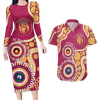 Brisbane Lions NAIDOC 2026 Personalised Couples Matching Long Sleeve Bodycon Dress and Hawaiian Shirt 50 Years of Deadly Aboriginal Art