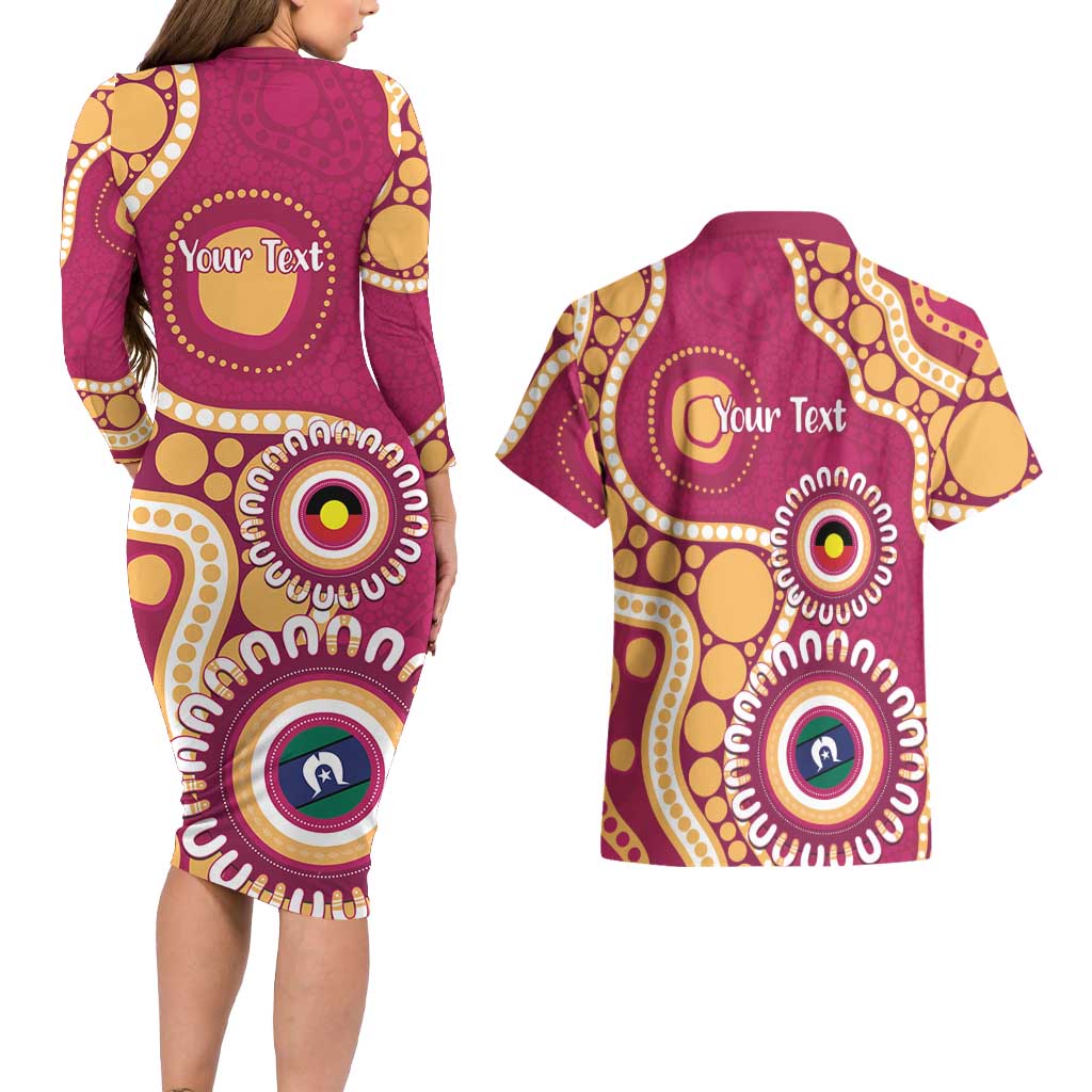 Brisbane Lions NAIDOC 2026 Personalised Couples Matching Long Sleeve Bodycon Dress and Hawaiian Shirt 50 Years of Deadly Aboriginal Art
