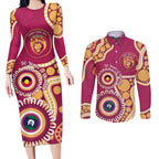 Brisbane Lions NAIDOC 2026 Personalised Couples Matching Long Sleeve Bodycon Dress and Long Sleeve Button Shirt 50 Years of Deadly Aboriginal Art