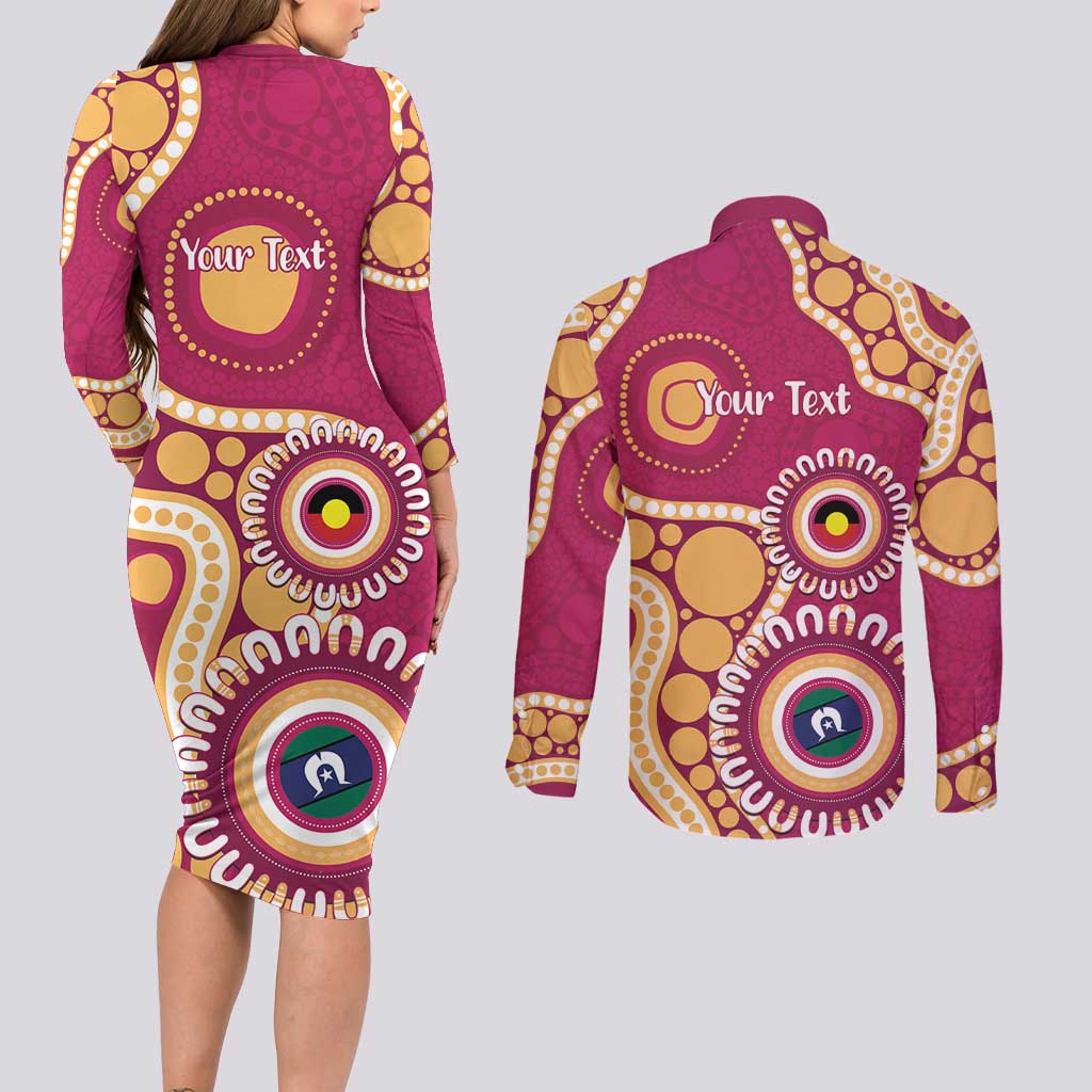 Brisbane Lions NAIDOC 2026 Personalised Couples Matching Long Sleeve Bodycon Dress and Long Sleeve Button Shirt 50 Years of Deadly Aboriginal Art