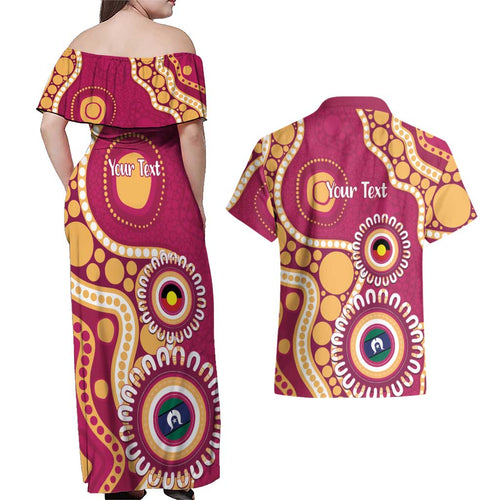 Brisbane Lions NAIDOC 2026 Personalised Couples Matching Off Shoulder Maxi Dress and Hawaiian Shirt 50 Years of Deadly Aboriginal Art