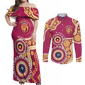 Brisbane Lions NAIDOC 2026 Personalised Couples Matching Off Shoulder Maxi Dress and Long Sleeve Button Shirt 50 Years of Deadly Aboriginal Art