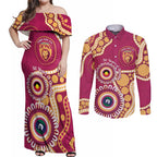 Brisbane Lions NAIDOC 2026 Personalised Couples Matching Off Shoulder Maxi Dress and Long Sleeve Button Shirt 50 Years of Deadly Aboriginal Art