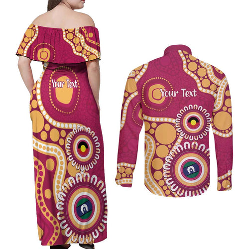 Brisbane Lions NAIDOC 2026 Personalised Couples Matching Off Shoulder Maxi Dress and Long Sleeve Button Shirt 50 Years of Deadly Aboriginal Art