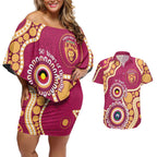 Brisbane Lions NAIDOC 2026 Personalised Couples Matching Off Shoulder Short Dress and Hawaiian Shirt 50 Years of Deadly Aboriginal Art