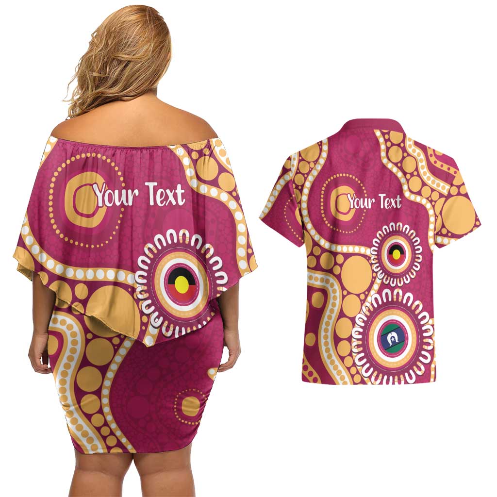 Brisbane Lions NAIDOC 2026 Personalised Couples Matching Off Shoulder Short Dress and Hawaiian Shirt 50 Years of Deadly Aboriginal Art