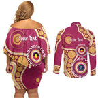 Brisbane Lions NAIDOC 2026 Personalised Couples Matching Off Shoulder Short Dress and Long Sleeve Button Shirt 50 Years of Deadly Aboriginal Art