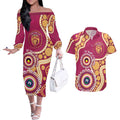 Brisbane Lions NAIDOC 2026 Personalised Couples Matching Off The Shoulder Long Sleeve Dress and Hawaiian Shirt 50 Years of Deadly Aboriginal Art