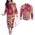 Brisbane Lions NAIDOC 2026 Personalised Couples Matching Off The Shoulder Long Sleeve Dress and Long Sleeve Button Shirt 50 Years of Deadly Aboriginal Art