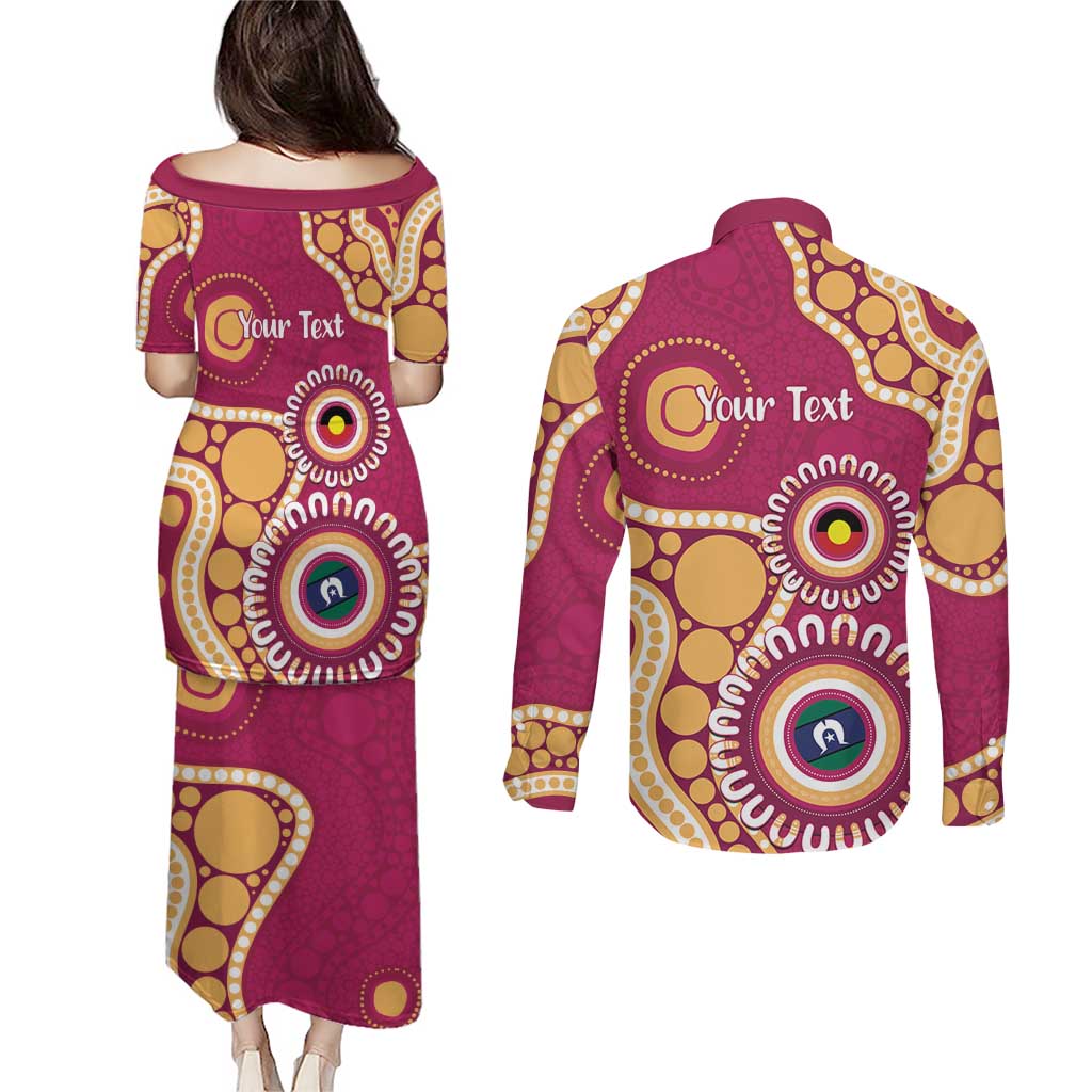 Brisbane Lions NAIDOC 2026 Personalised Couples Matching Puletasi and Long Sleeve Button Shirt 50 Years of Deadly Aboriginal Art
