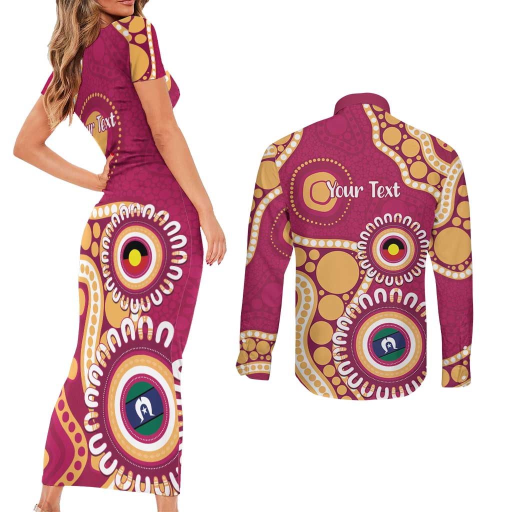 Brisbane Lions NAIDOC 2026 Personalised Couples Matching Short Sleeve Bodycon Dress and Long Sleeve Button Shirt 50 Years of Deadly Aboriginal Art