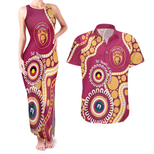 Brisbane Lions NAIDOC 2026 Personalised Couples Matching Tank Maxi Dress and Hawaiian Shirt 50 Years of Deadly Aboriginal Art