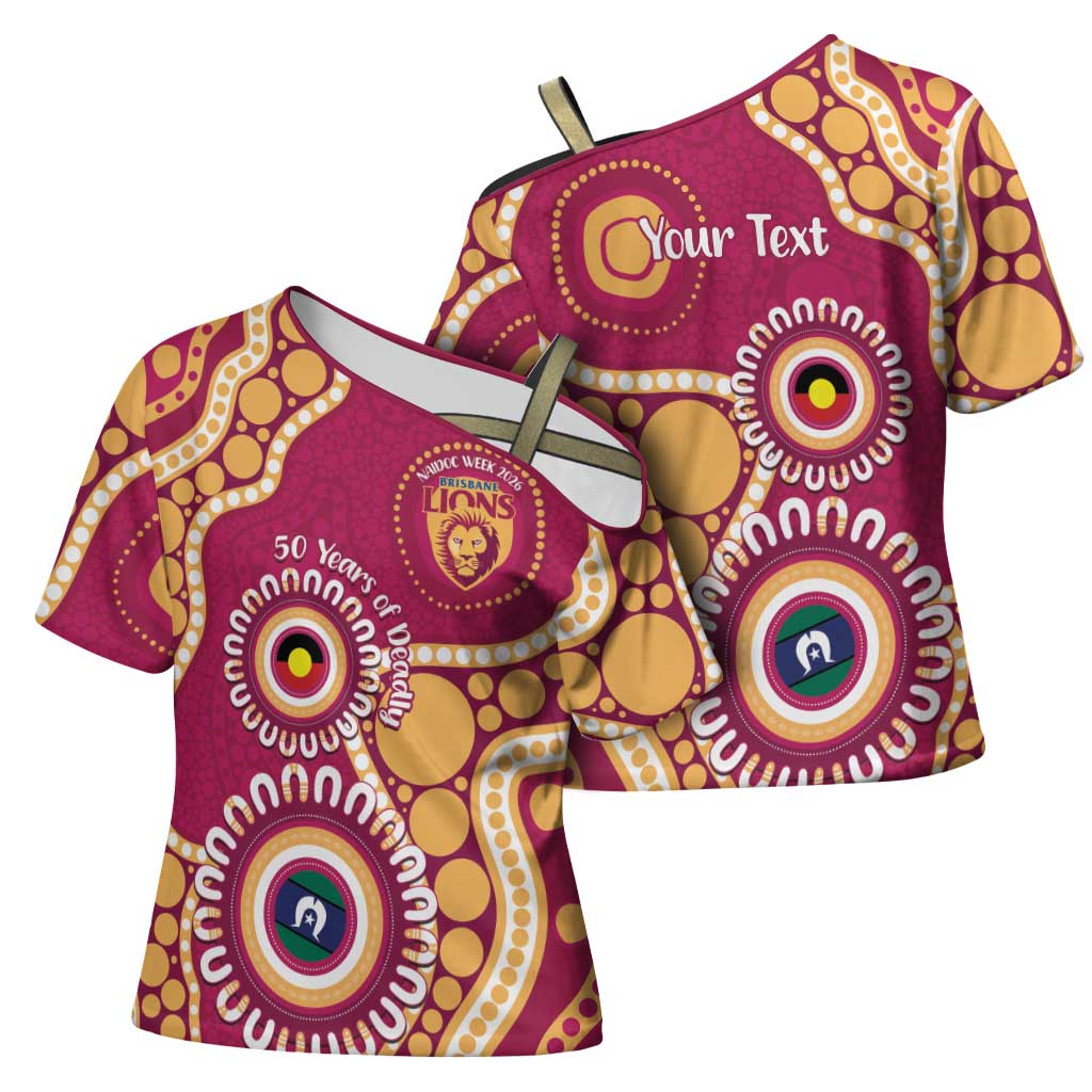 Brisbane Lions NAIDOC 2026 Personalised Cross Shoulder Shirt 50 Years of Deadly Aboriginal Art
