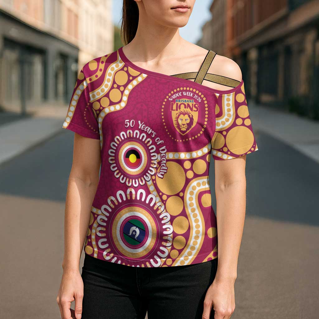 Brisbane Lions NAIDOC 2026 Personalised Cross Shoulder Shirt 50 Years of Deadly Aboriginal Art