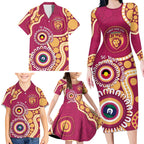 Brisbane Lions NAIDOC 2026 Personalised Family Matching Long Sleeve Bodycon Dress and Hawaiian Shirt 50 Years of Deadly Aboriginal Art