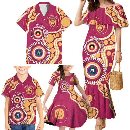 Brisbane Lions NAIDOC 2026 Personalised Family Matching Mermaid Dress and Hawaiian Shirt 50 Years of Deadly Aboriginal Art