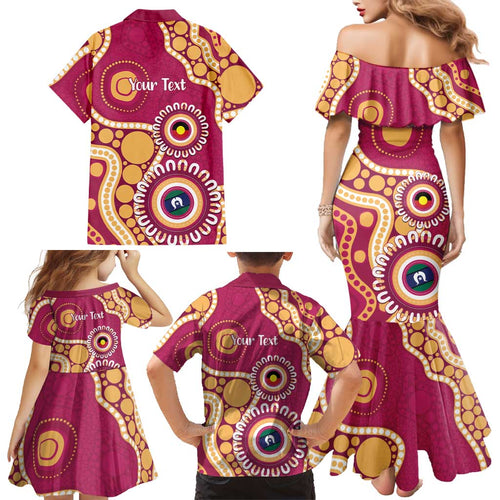 Brisbane Lions NAIDOC 2026 Personalised Family Matching Mermaid Dress and Hawaiian Shirt 50 Years of Deadly Aboriginal Art