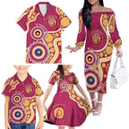 Brisbane Lions NAIDOC 2026 Personalised Family Matching Off The Shoulder Long Sleeve Dress and Hawaiian Shirt 50 Years of Deadly Aboriginal Art