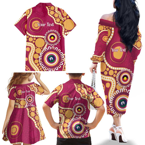 Brisbane Lions NAIDOC 2026 Personalised Family Matching Off The Shoulder Long Sleeve Dress and Hawaiian Shirt 50 Years of Deadly Aboriginal Art
