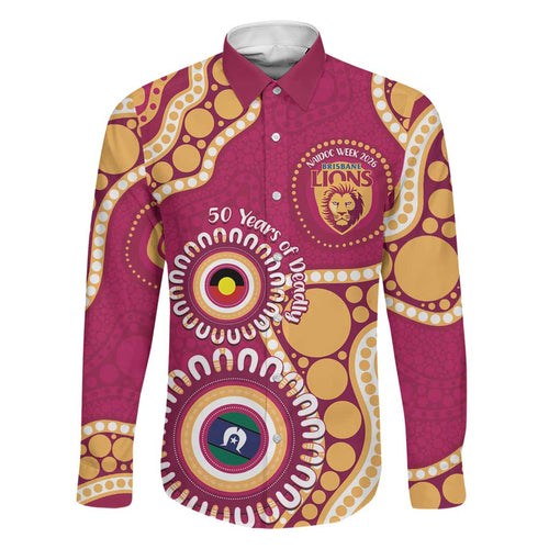 Brisbane Lions NAIDOC 2026 Personalised Family Matching Off The Shoulder Long Sleeve Dress and Hawaiian Shirt 50 Years of Deadly Aboriginal Art