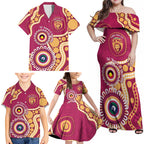 Brisbane Lions NAIDOC 2026 Personalised Family Matching Off Shoulder Maxi Dress and Hawaiian Shirt 50 Years of Deadly Aboriginal Art
