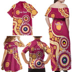 Brisbane Lions NAIDOC 2026 Personalised Family Matching Off Shoulder Maxi Dress and Hawaiian Shirt 50 Years of Deadly Aboriginal Art
