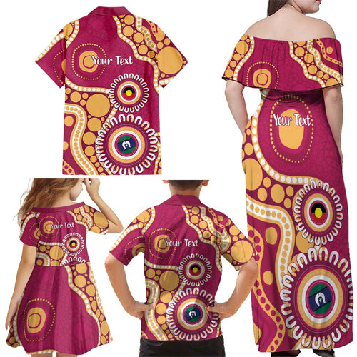 Brisbane Lions NAIDOC 2026 Personalised Family Matching Off Shoulder Maxi Dress and Hawaiian Shirt 50 Years of Deadly Aboriginal Art