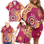 Brisbane Lions NAIDOC 2026 Personalised Family Matching Off Shoulder Short Dress and Hawaiian Shirt 50 Years of Deadly Aboriginal Art