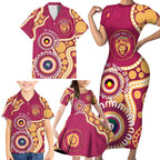 Brisbane Lions NAIDOC 2026 Personalised Family Matching Short Sleeve Bodycon Dress and Hawaiian Shirt 50 Years of Deadly Aboriginal Art