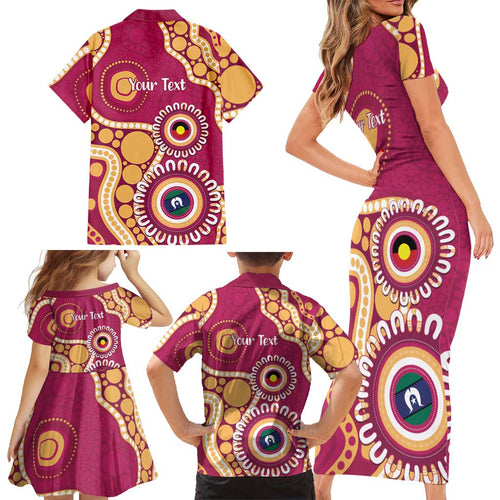 Brisbane Lions NAIDOC 2026 Personalised Family Matching Short Sleeve Bodycon Dress and Hawaiian Shirt 50 Years of Deadly Aboriginal Art