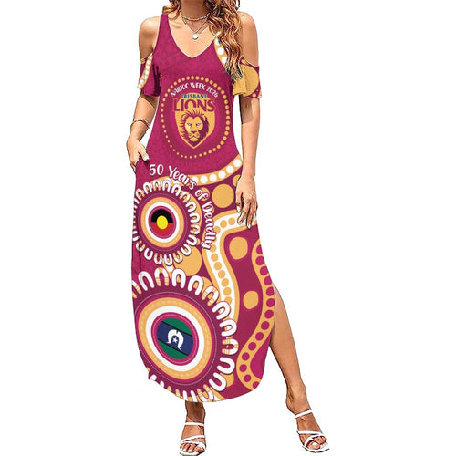 Brisbane Lions NAIDOC 2026 Personalised Family Matching Summer Maxi Dress and Hawaiian Shirt 50 Years of Deadly Aboriginal Art