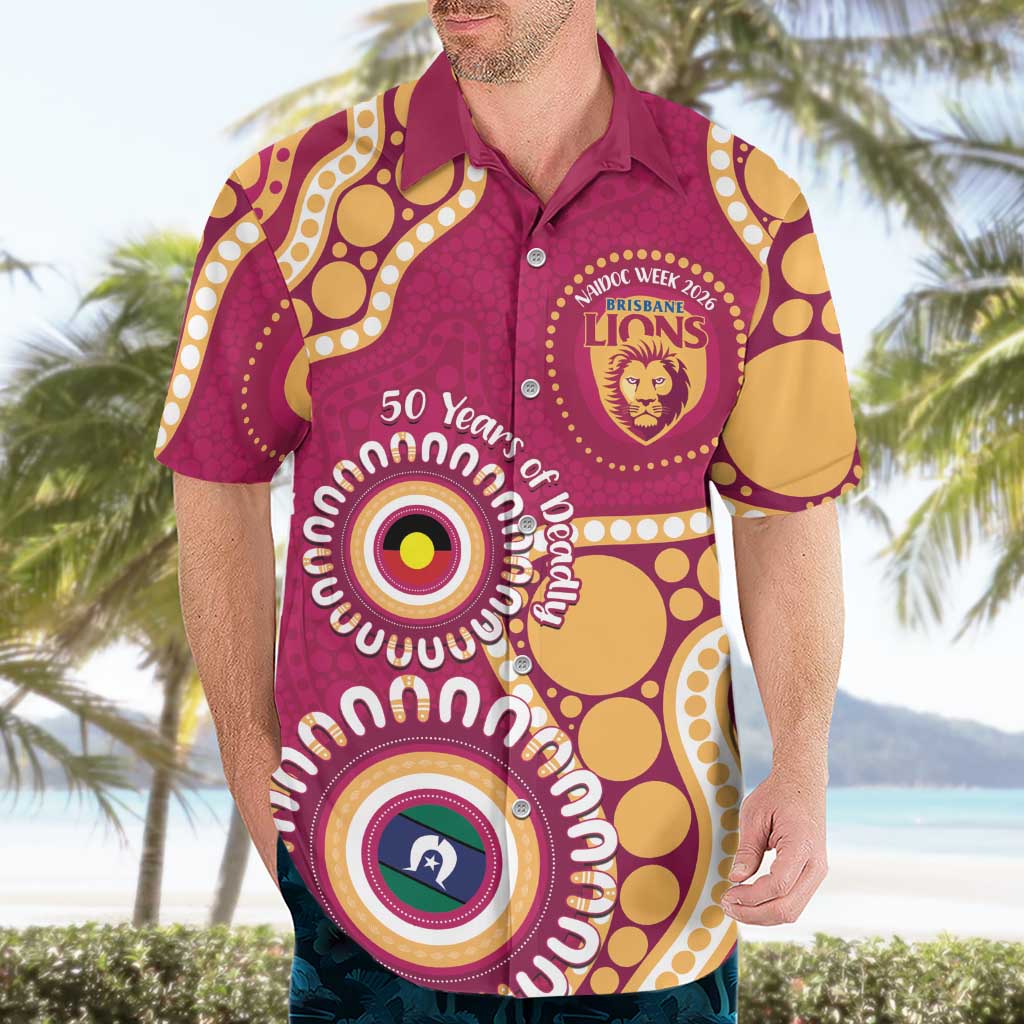 Brisbane Lions NAIDOC 2026 Personalised Hawaiian Shirt 50 Years of Deadly Aboriginal Art