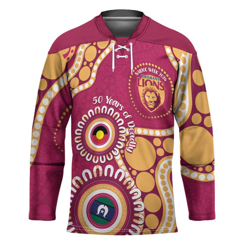 Brisbane Lions NAIDOC 2026 Personalised Hockey Jersey 50 Years of Deadly Aboriginal Art