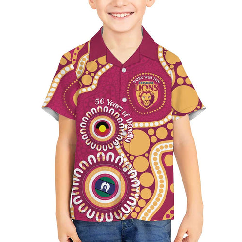 Brisbane Lions NAIDOC 2026 Personalised Kid Hawaiian Shirt 50 Years of Deadly Aboriginal Art