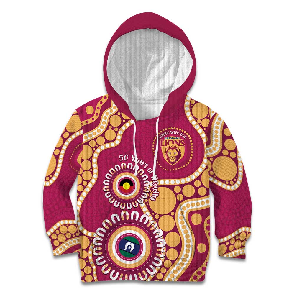 Brisbane Lions NAIDOC 2026 Personalised Kid Hoodie 50 Years of Deadly Aboriginal Art
