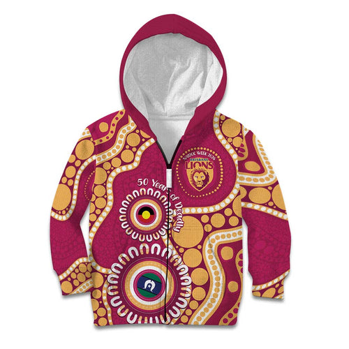 Brisbane Lions NAIDOC 2026 Personalised Kid Hoodie 50 Years of Deadly Aboriginal Art