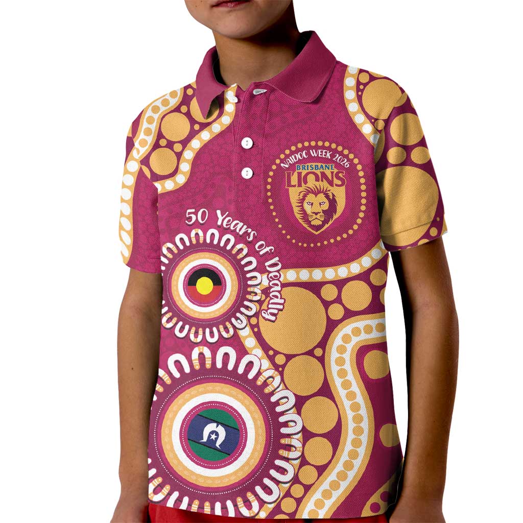 Brisbane Lions NAIDOC 2026 Personalised Kid Polo Shirt 50 Years of Deadly Aboriginal Art