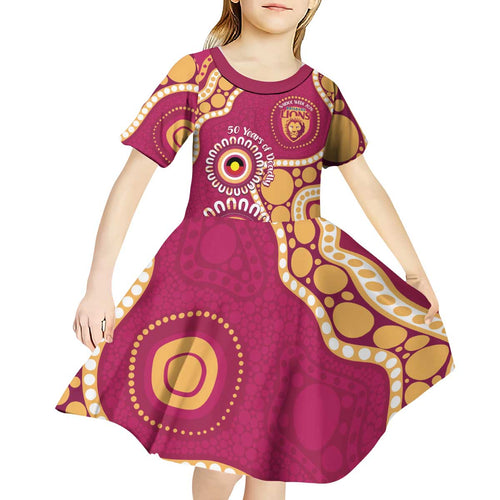 Brisbane Lions NAIDOC 2026 Personalised Kid Short Sleeve Dress 50 Years of Deadly Aboriginal Art