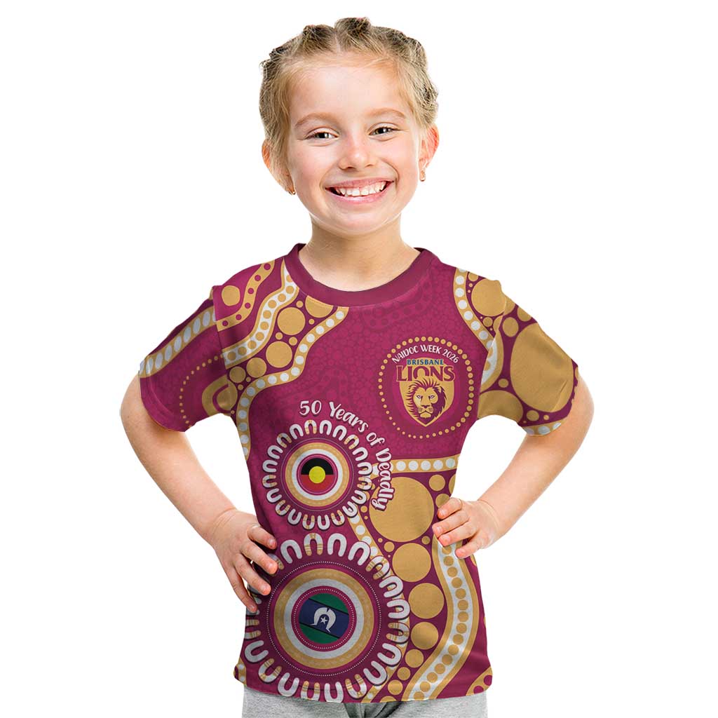 Brisbane Lions NAIDOC 2026 Personalised Kid T Shirt 50 Years of Deadly Aboriginal Art