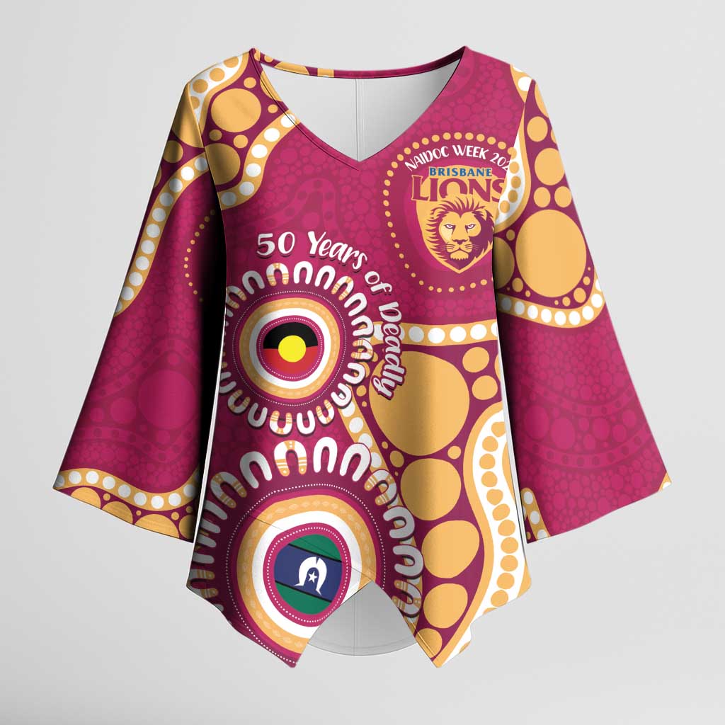 Brisbane Lions NAIDOC 2026 Personalised Kimono Sleeve Blouse 50 Years of Deadly Aboriginal Art