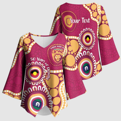 Brisbane Lions NAIDOC 2026 Personalised Kimono Sleeve Blouse 50 Years of Deadly Aboriginal Art