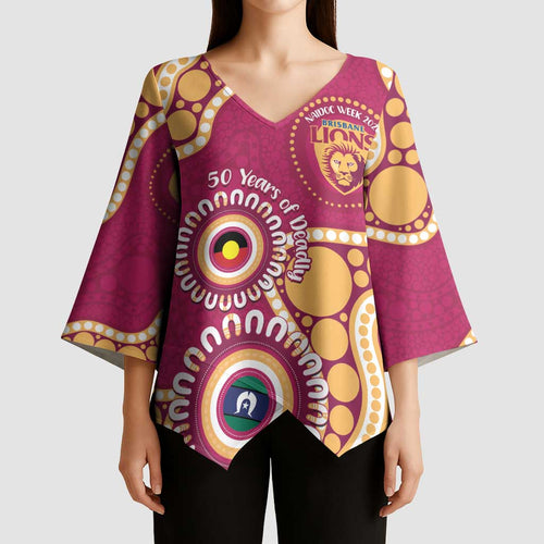 Brisbane Lions NAIDOC 2026 Personalised Kimono Sleeve Blouse 50 Years of Deadly Aboriginal Art