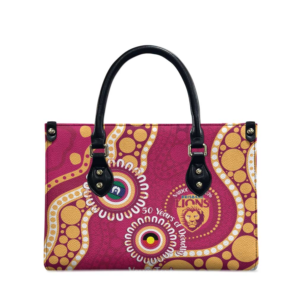 Brisbane Lions NAIDOC 2026 Personalised Leather Bag 50 Years of Deadly Aboriginal Art
