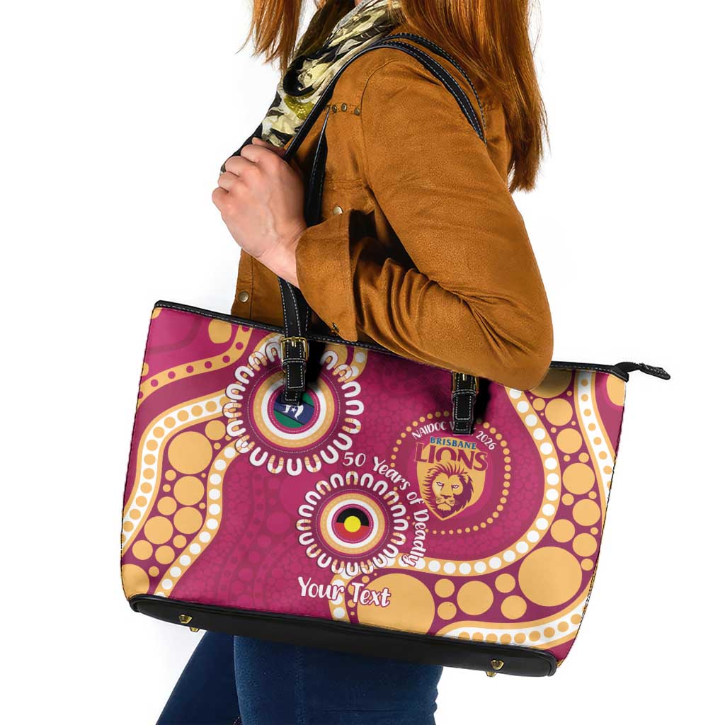 Brisbane Lions NAIDOC 2026 Personalised Leather Tote Bag 50 Years of Deadly Aboriginal Art